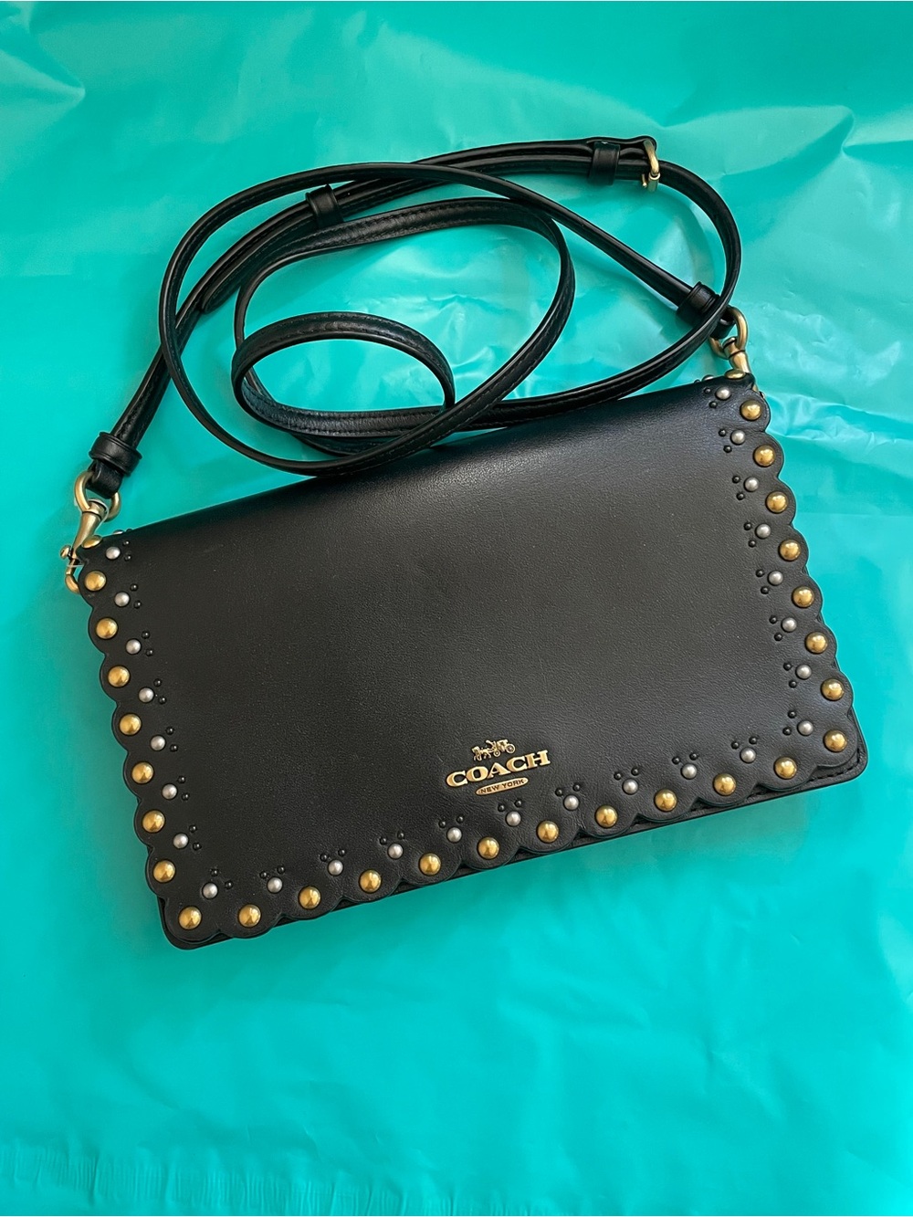 COACH Hayden Black Leather Crossbody with Gold Stud Accents - Picture 8 of 10
